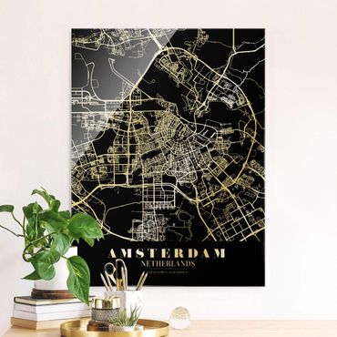 Obraz na szkle - City Map Amsterdam - Klasyczna Black