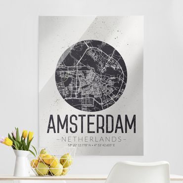 Obraz na szkle - Mapa miasta Amsterdam - Retro