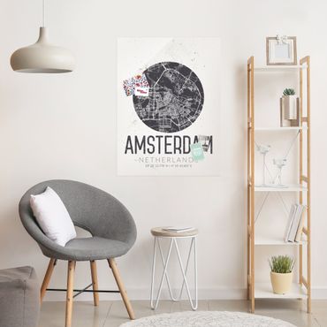 Obraz na szkle - Mapa miasta Amsterdam - Retro