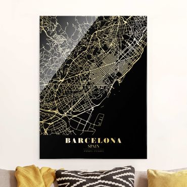 Obraz na szkle - Mapa miasta Barcelona - Klasyczna czerń
