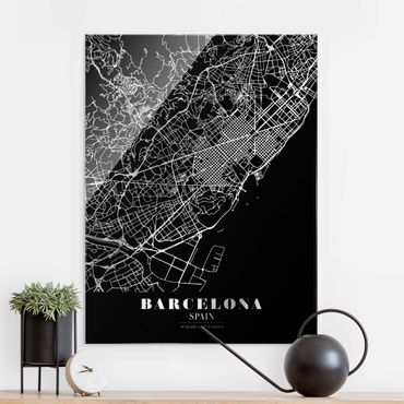 Obraz na szkle - Mapa miasta Barcelona - Klasyczna czerń