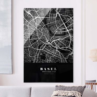 Obraz na szkle - Mapa miasta Bazylea - Klasyczna czerń