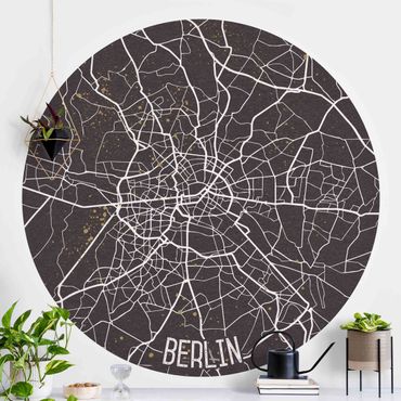 Okrągła tapeta samoprzylepna - Mapa miasta Berlin - Retro