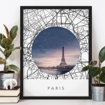 Plakat w ramie - Kolaż z mapą miasta Paryż