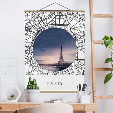 Plakat z wieszakiem - Kolaż z mapą miasta Paryż