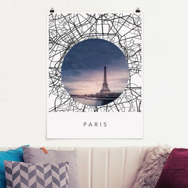 Plakat - Kolaż z mapą miasta Paryż
