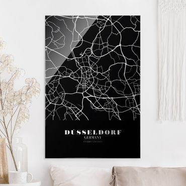 Obraz na szkle - Mapa miasta Düsseldorf - Klasyczna czerń