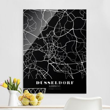Obraz na szkle - Mapa miasta Düsseldorf - Klasyczna czerń