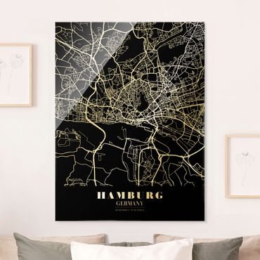 Obraz na szkle - Mapa miasta Hamburg - Klasyczna czerń