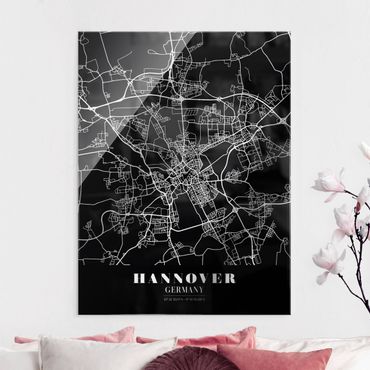 Obraz na szkle - Mapa miasta Hanower - Klasyczna czerń