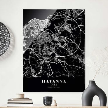 Obraz na szkle - Mapa miasta Havana - Klasyczna czerń