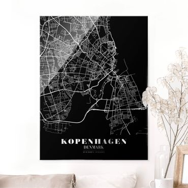 Obraz na szkle - Mapa miasta Kopenhaga - Klasyczna czerń