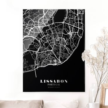 Obraz na szkle - Mapa miasta Lisbon - Klasyczna Black