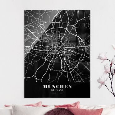 Obraz na szkle - Mapa miasta Monachium - Klasyczna czerń