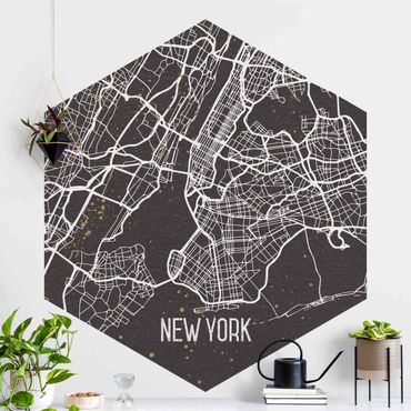 Sześciokątna tapeta samoprzylepna - Mapa miasta Nowy Jork - Retro