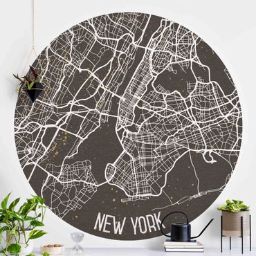 Okrągła tapeta samoprzylepna - Mapa miasta Nowy Jork - Retro