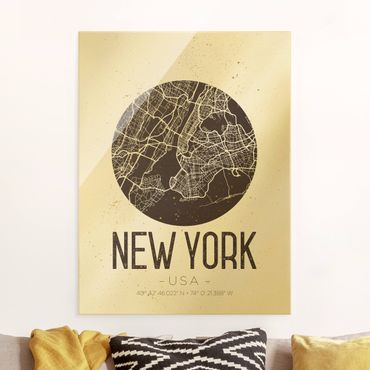 Obraz na szkle - Mapa miasta Nowy Jork - Retro