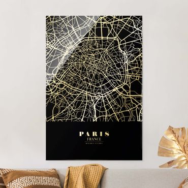 Obraz na szkle - Mapa miasta Paris - Klasyczna Black
