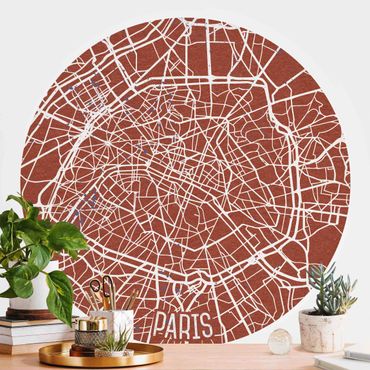 Okrągła tapeta samoprzylepna - Mapa miasta Paryż - Retro
