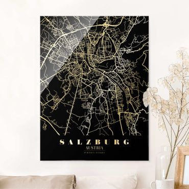 Obraz na szkle - Mapa miasta Salzburg - Klasyczna czerń
