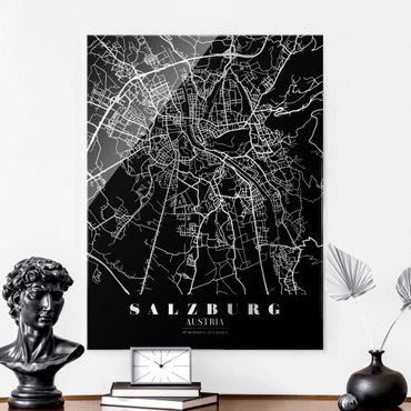 Obraz na szkle - Mapa miasta Salzburg - Klasyczna czerń