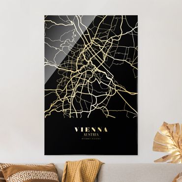 Obraz na szkle - Mapa miasta Vienna - Klasyczna Black