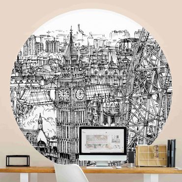 Okrągła tapeta samoprzylepna - Studium miasta - London Eye