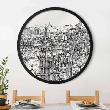 Okrągły obraz w ramie - City Study - London Eye