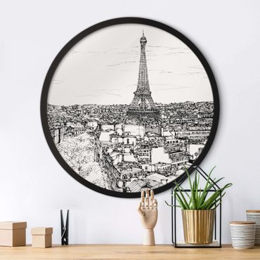 Okrągły obraz w ramie - City Study - Paris
