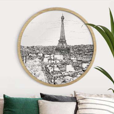 Okrągły obraz w ramie - City Study - Paris