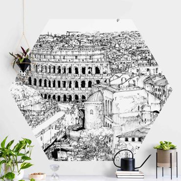 Sześciokątna tapeta samoprzylepna - Studium miasta - Rzym