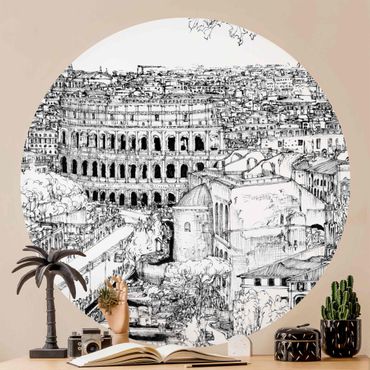 Okrągła tapeta samoprzylepna - Studium miasta - Rzym