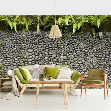 Fototapeta - Kamienny mur z roślinami