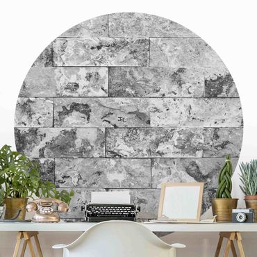 Okrągła tapeta samoprzylepna - Ściana kamienna naturalny marmur szary