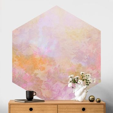 Sześciokątna tapeta samoprzylepna - Promienny kwiatowy sen w pastelowym kolorze
