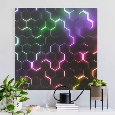 Obraz na płótnie - Hexagonal Pattern With Neon Light