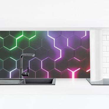 Panel ścienny do kuchni - Hexagonal Pattern With Neon Light