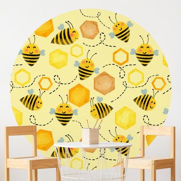 Okrągła tapeta samoprzylepna - Ilustracja przedstawiająca słodki miód z pszczołami