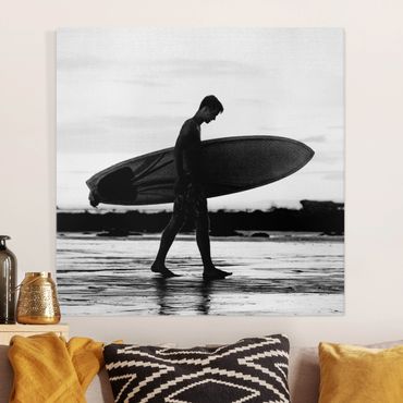 Obraz na płótnie - Shadow Surfer Boy In Profile - Kwadrat 1:1