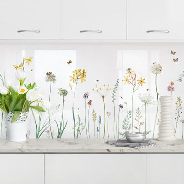 Panel ścienny do kuchni - Tańczące motyle na polnych kwiatach