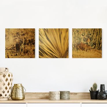 Obraz na płótnie - Tygrysy i złote liście palmowe