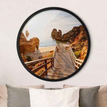 Okrągły obraz z ramką - Wymarzona plaża w Portugalii