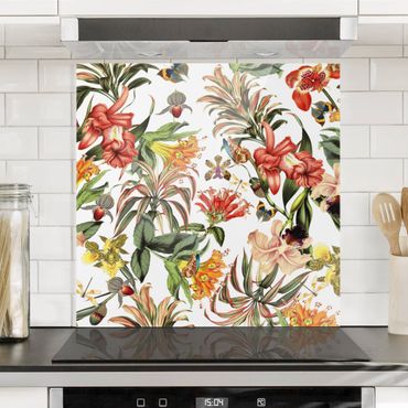 Panel szklany do kuchni - Kwiaty tropikalne