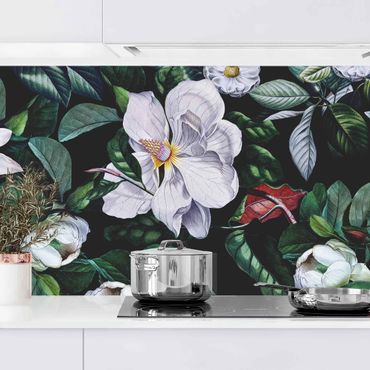 Panel ścienny do kuchni - Tropikalna noc z białymi kwiatami