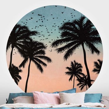 Okrągła tapeta samoprzylepna - Tropikalny wschód słońca w kolorze niebiesko-różowym