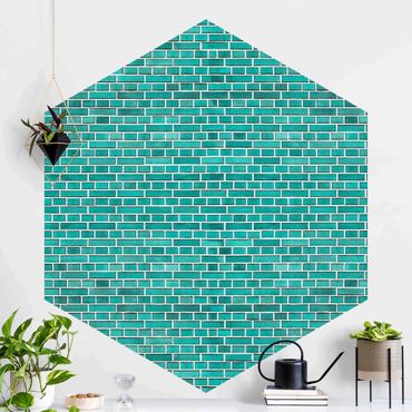 Fototapeta samoprzylepna heksagon - Turquoise Brick Wall