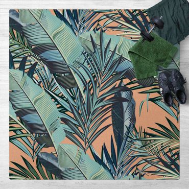 Mata korkowa - Wzór dżungli z liśćmi turkusu