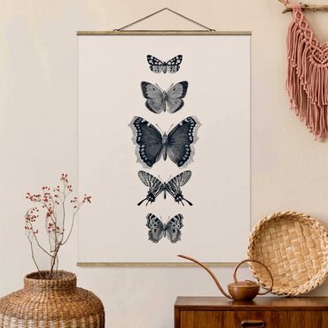 Plakat z wieszakiem - Motyle z atramentu na beżowym tle