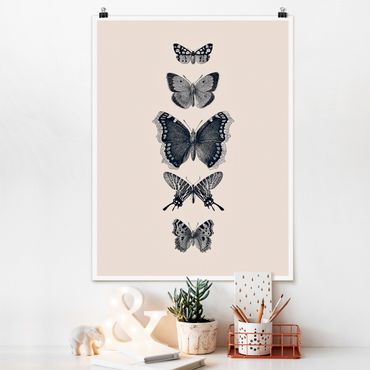 Plakat - Motyle z atramentu na beżowym tle