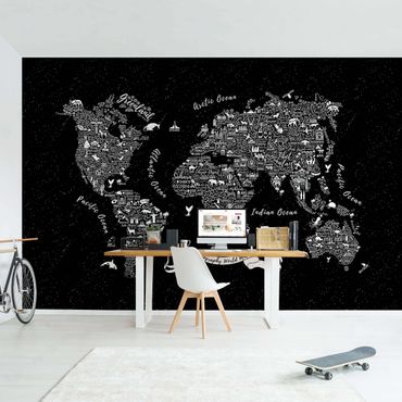 Fototapeta - Typografia mapa świata czarna